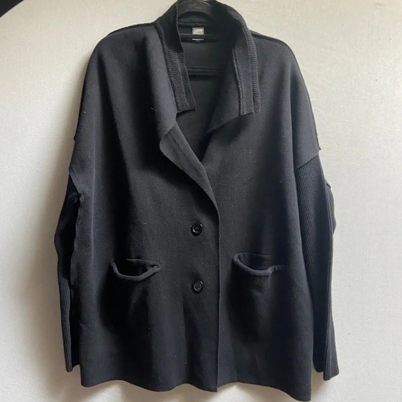 LUXE by Priv long sleeve button big collar oversized cardigan jacket Sz M - Picture 1 of 11